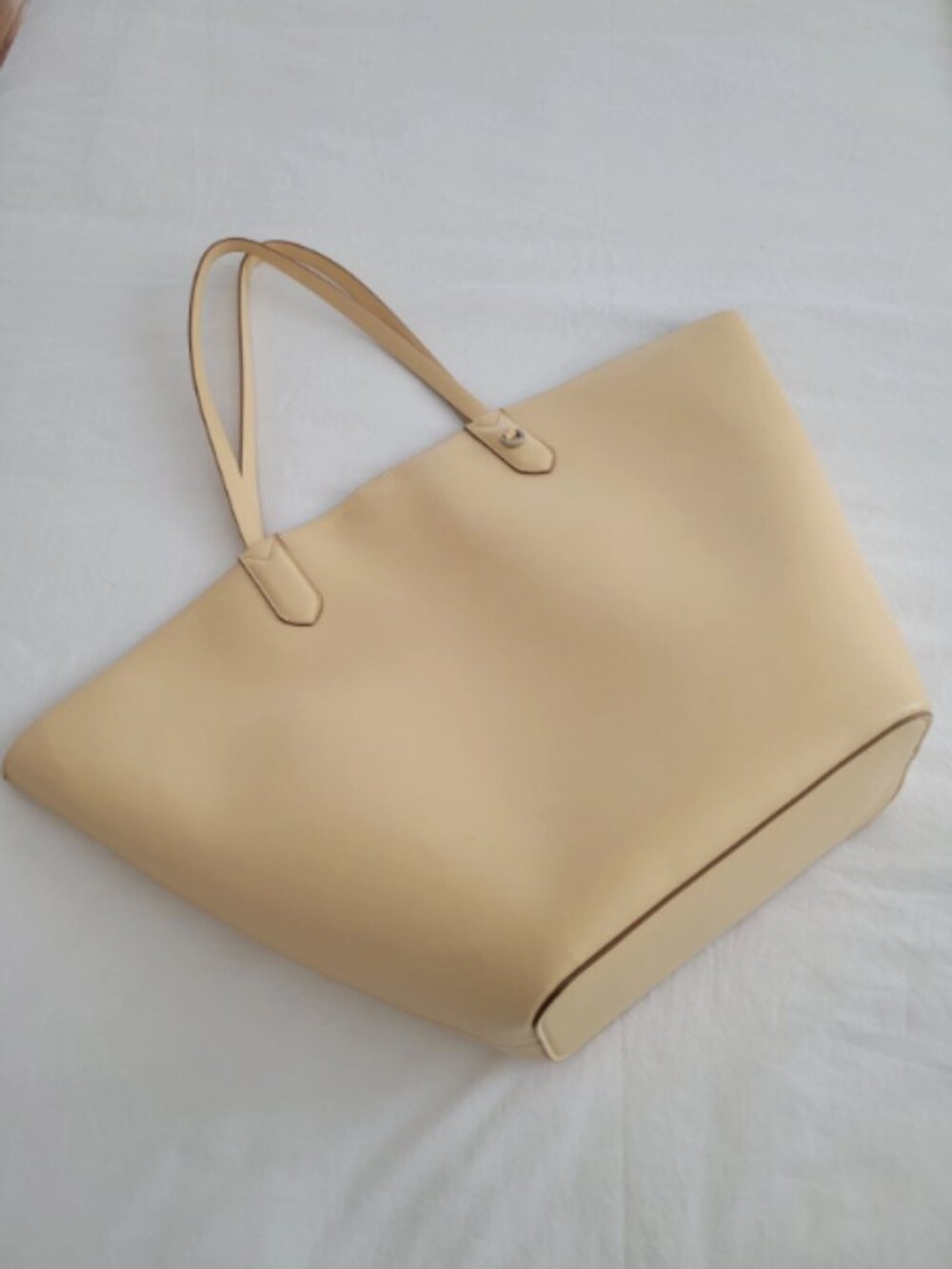 A New Day Tote Bag Beige Faux Leather Shoulder Handbag Large Beach Travel Tote